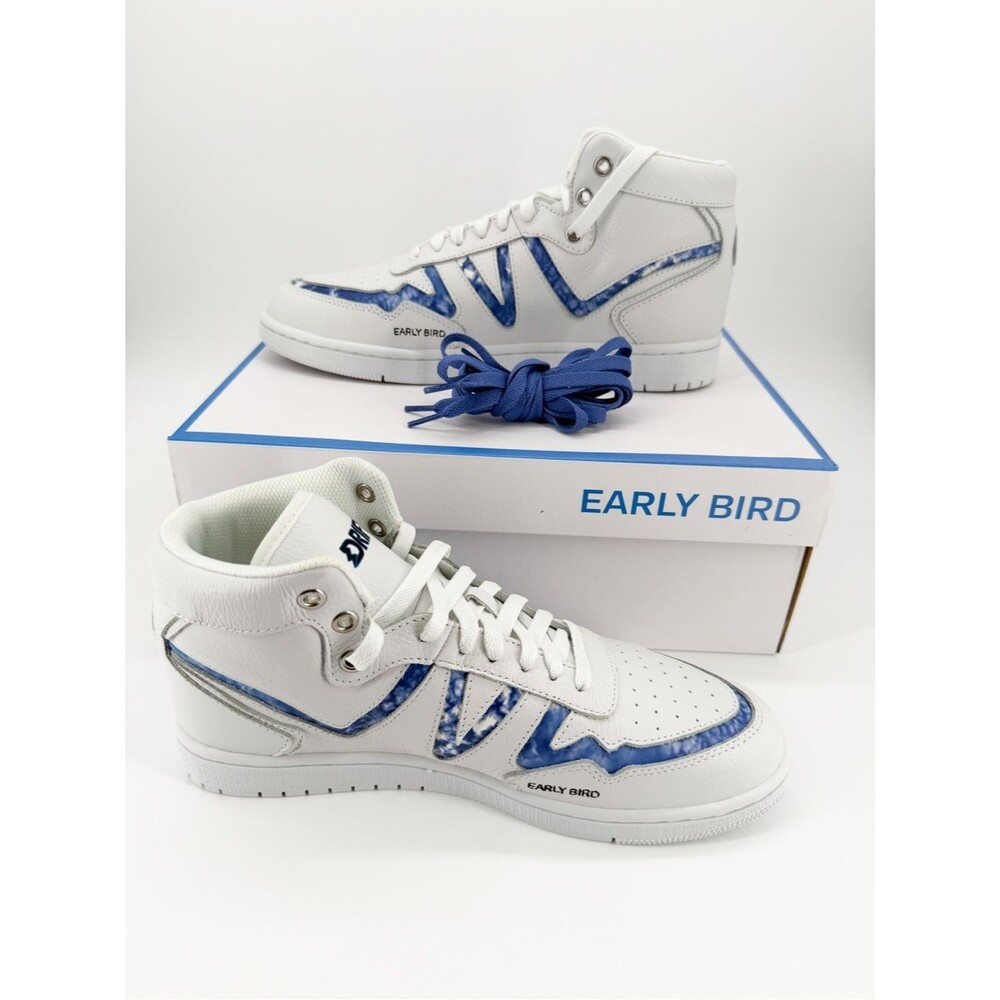Drifts Early Bird High Top Leather Sneakers White Blue Men 9.5 Women 11 NEW